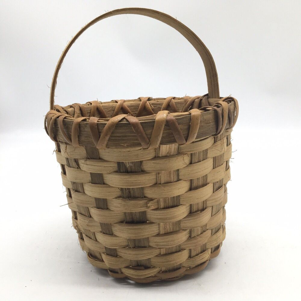 Vintage Primitive Split Oak Hand Woven Gathering Basket Cottage Core Farmhouse